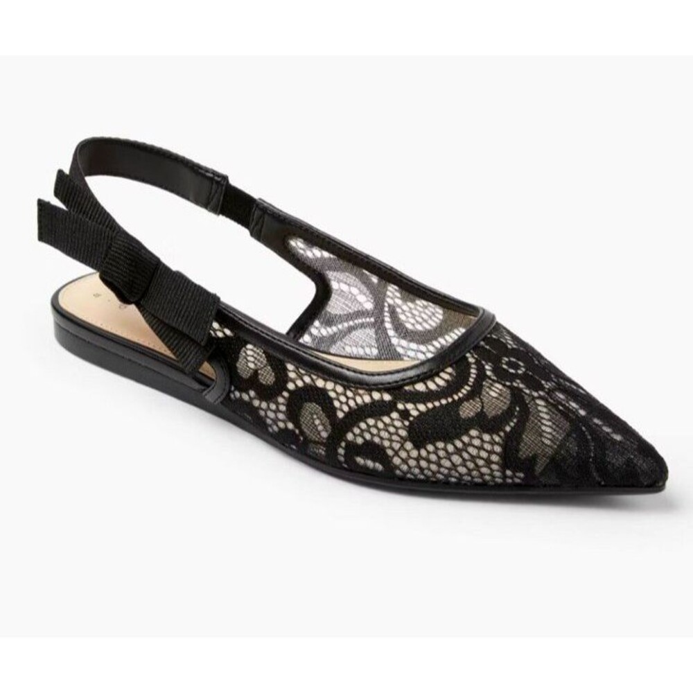 A New Day Women's London Lace Sling Back Bow Flats Blacks Size 7 New With Box